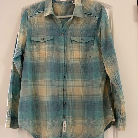 Toad & Co Aquifer Airbrush Long Sleeve Deco button down. Organic cotton. EUC. L - Picture 2 of 11